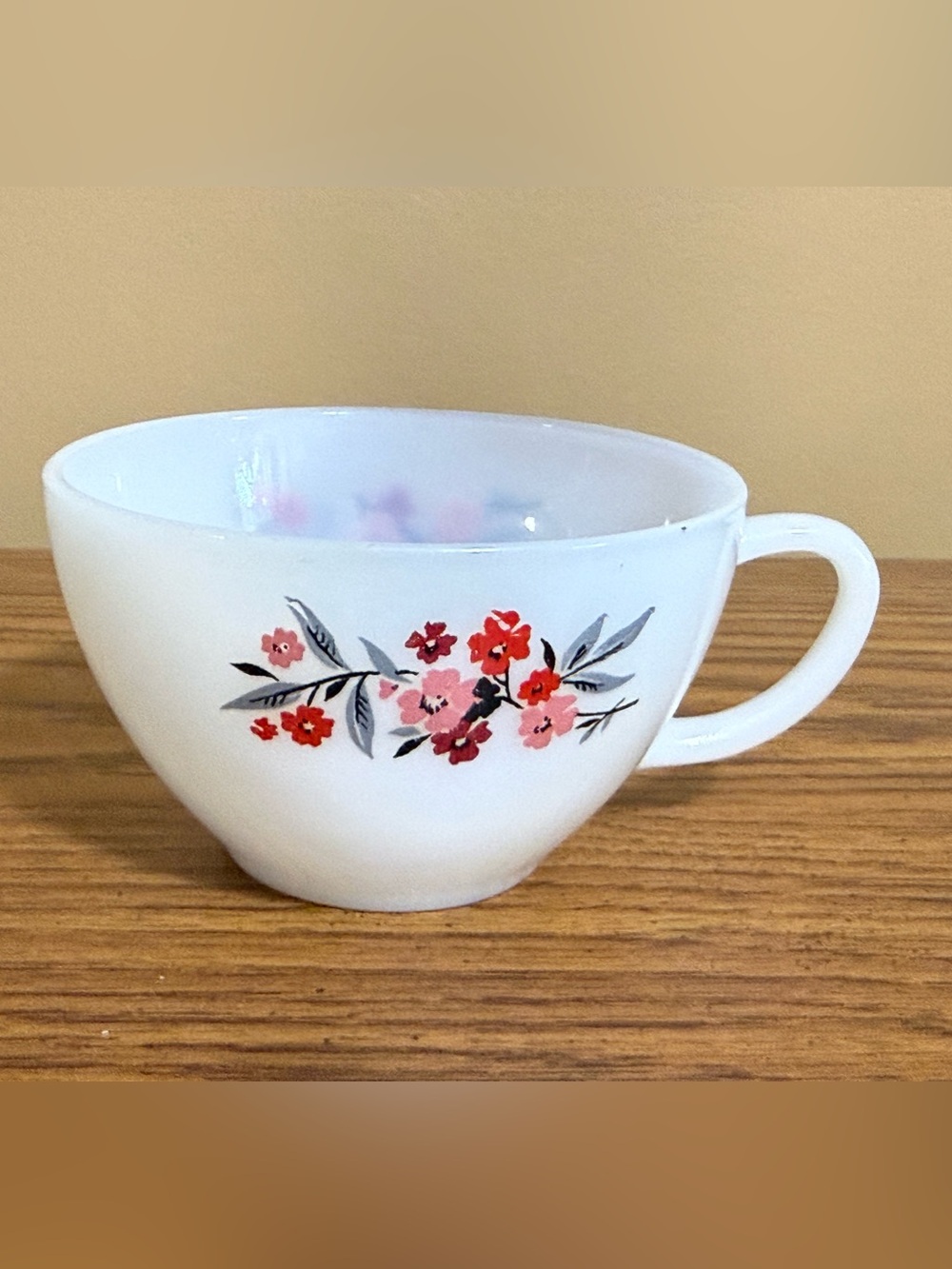 Fire King Vintage Coffee Cup Primrose Design MCM Circa 1950s-1960s